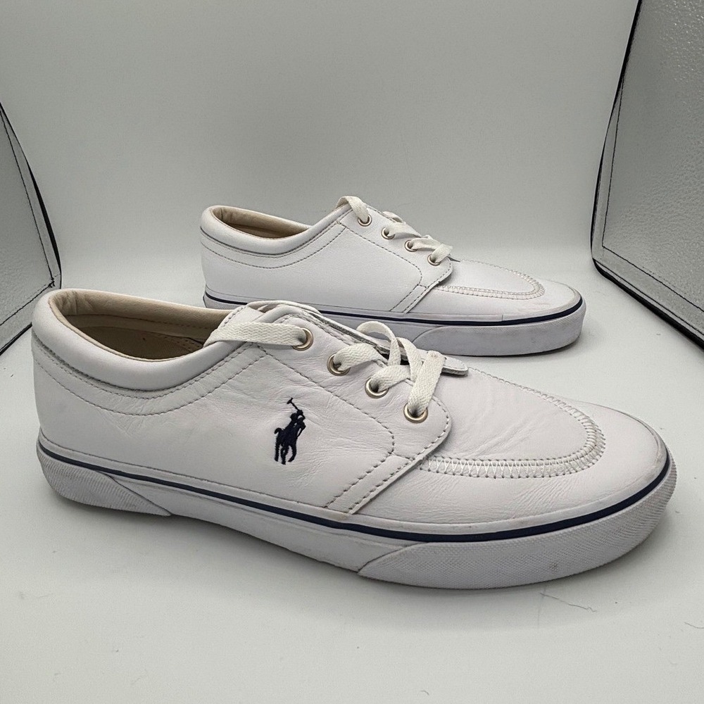 Polo Ralph Lauren Faxon X Leather Sneakers Mens 9 White Navy Low Top Shoes